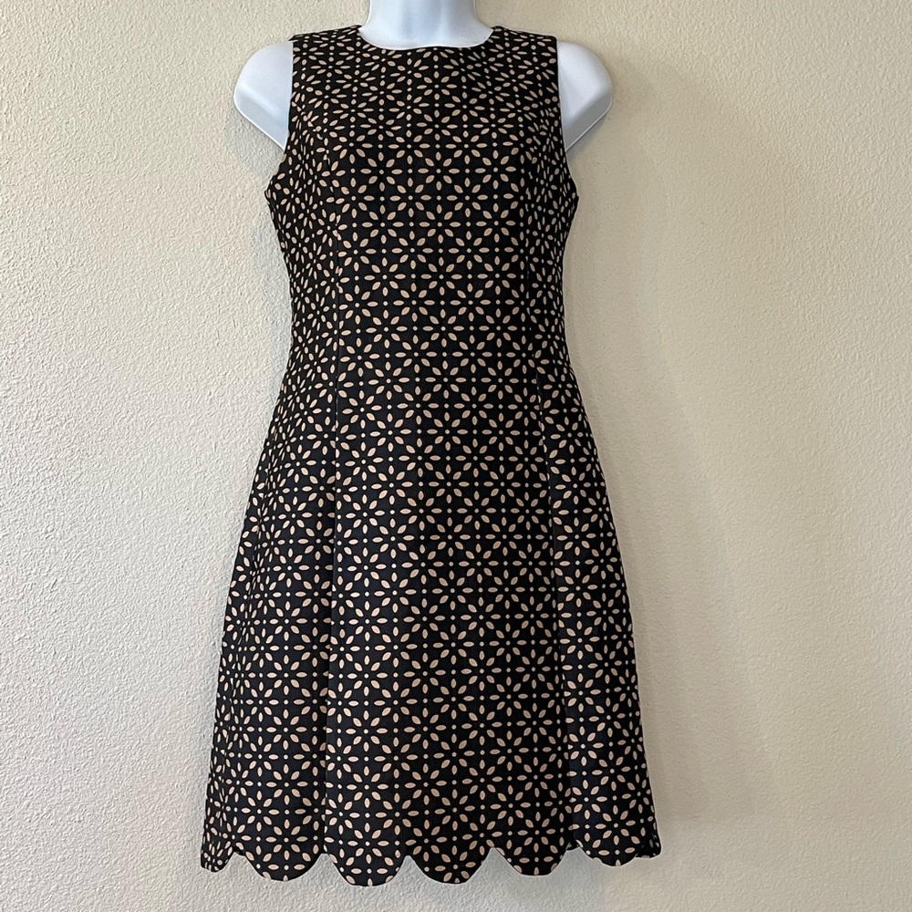 Michael Kors Collection Luxury Group Black Dress Scallop Hem Jacquard Size 2